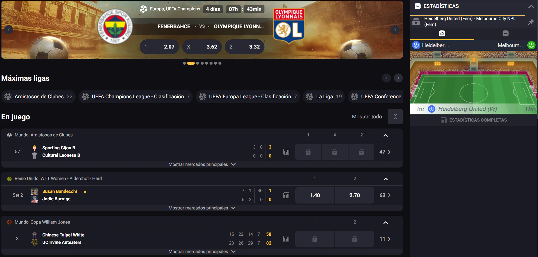 Apuestas deportivas y eSports en Amonbet
